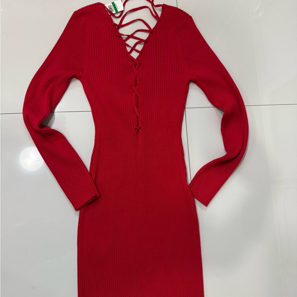 Macy's Vibrant Red Long Sleeve Dress
